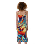 Psychedelic Wave Print Slim Fit Midi Cami Dress