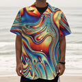 Psychedelic Wave Print Textured Short Sleeve Shirt