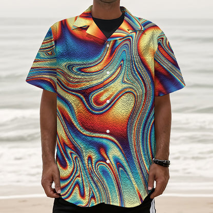 Psychedelic Wave Print Textured Short Sleeve Shirt