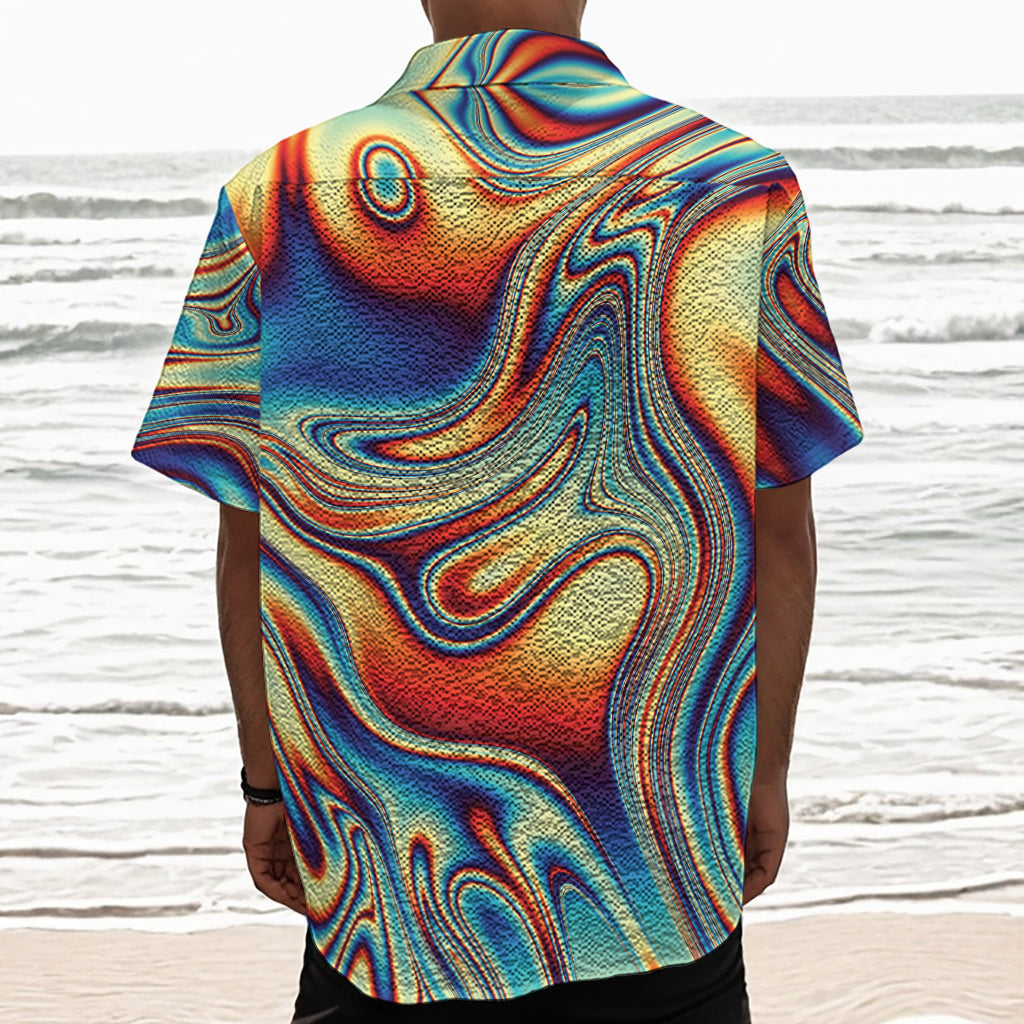 Psychedelic Wave Print Textured Short Sleeve Shirt