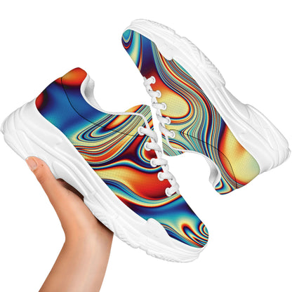 Psychedelic Wave Print White Chunky Shoes