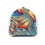 Psychedelic Wave Print White Mesh Trucker Cap