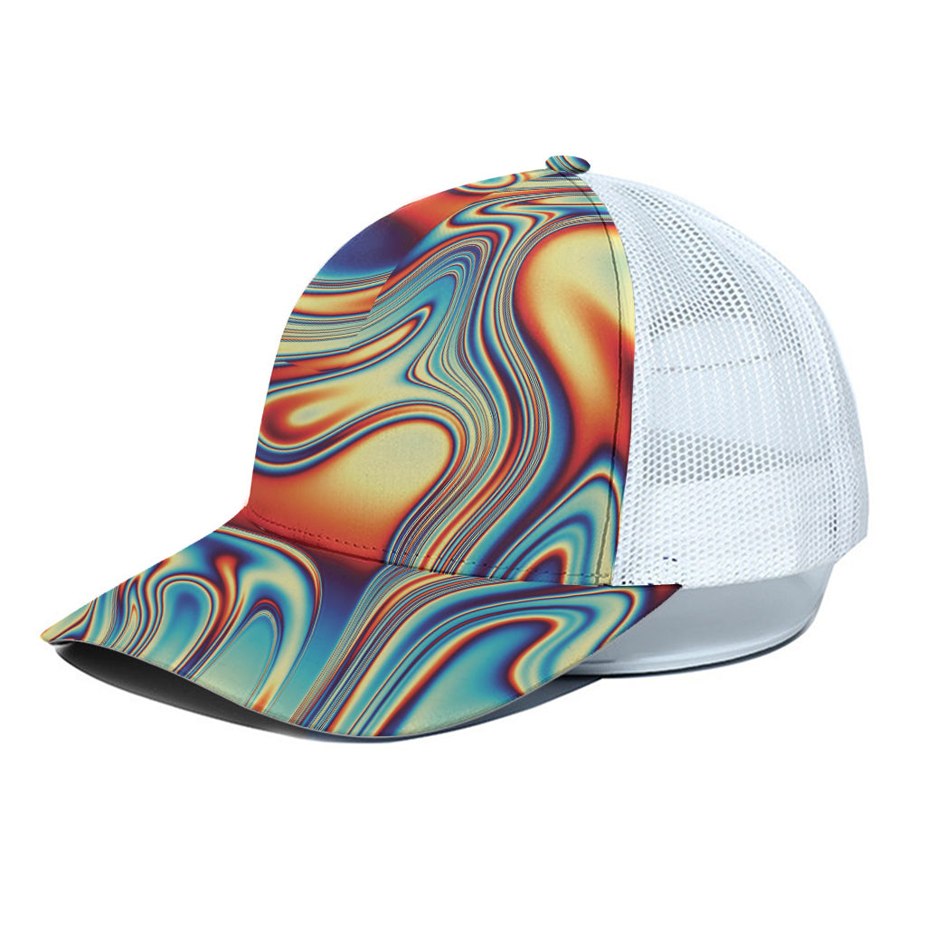 Psychedelic Wave Print White Mesh Trucker Cap
