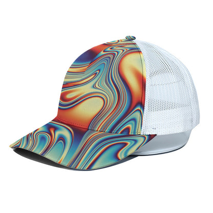 Psychedelic Wave Print White Mesh Trucker Cap
