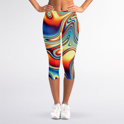 Psychedelic Wave Print Women's Capri Leggings