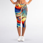 Psychedelic Wave Print Women's Capri Leggings