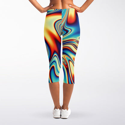 Psychedelic Wave Print Women's Capri Leggings