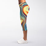 Psychedelic Wave Print Women's Capri Leggings