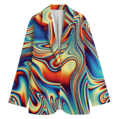 Psychedelic Wave Print Women's Cotton Blazer