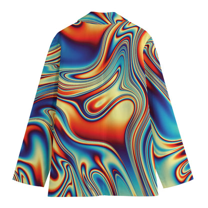 Psychedelic Wave Print Women's Cotton Blazer