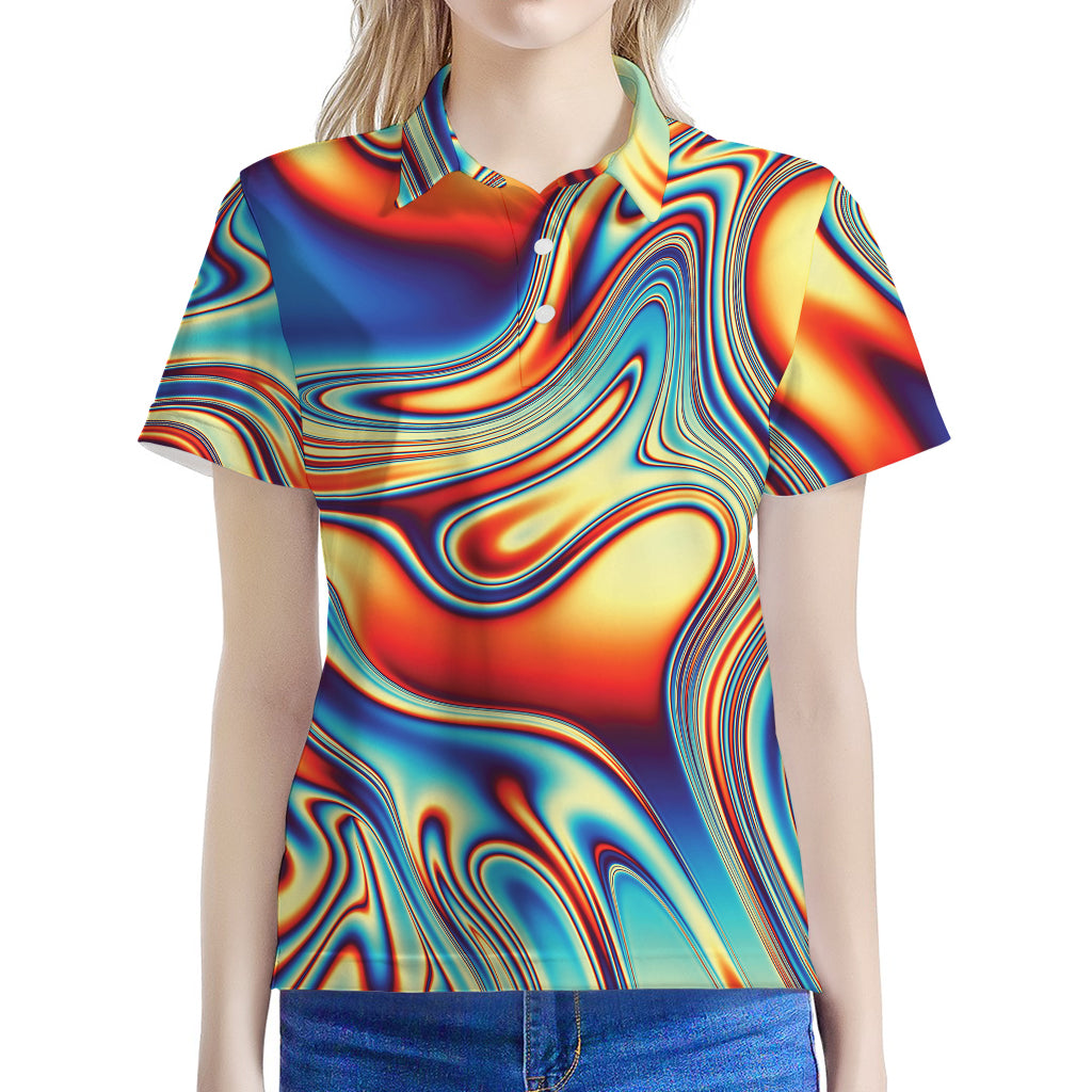 Psychedelic Wave Print Women's Polo Shirt