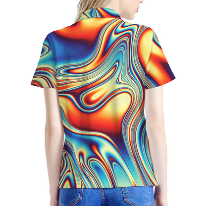 Psychedelic Wave Print Women's Polo Shirt
