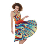 Psychedelic Wave Print Women's Sleeveless Dress