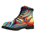 Psychedelic Wave Print Padded Collar Lace Up Boots