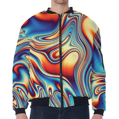 Psychedelic Wave Print Zip Sleeve Bomber Jacket