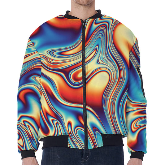 Psychedelic Wave Print Zip Sleeve Bomber Jacket