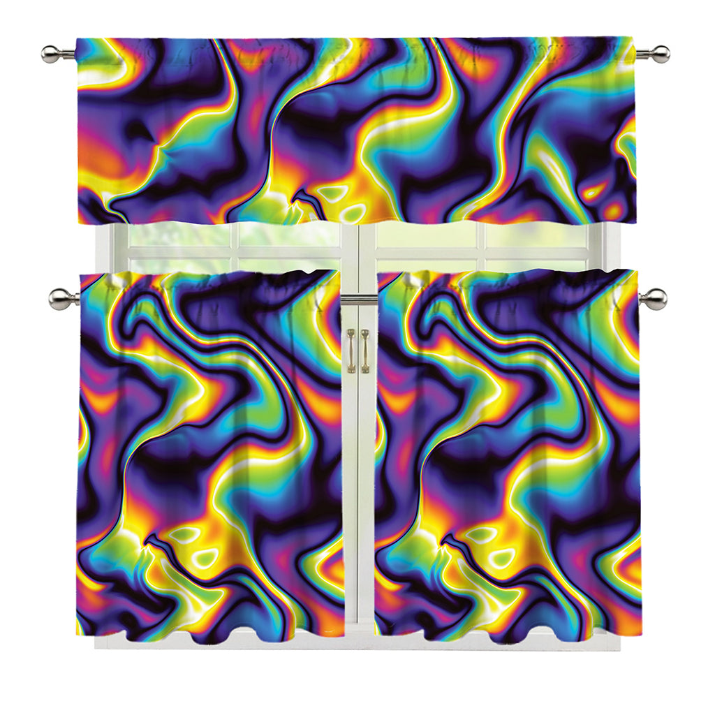 Psychedelic Wavy Print 3 Piece Kitchen Curtains