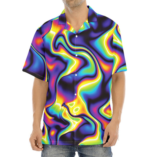 Psychedelic Wavy Print Aloha Shirt