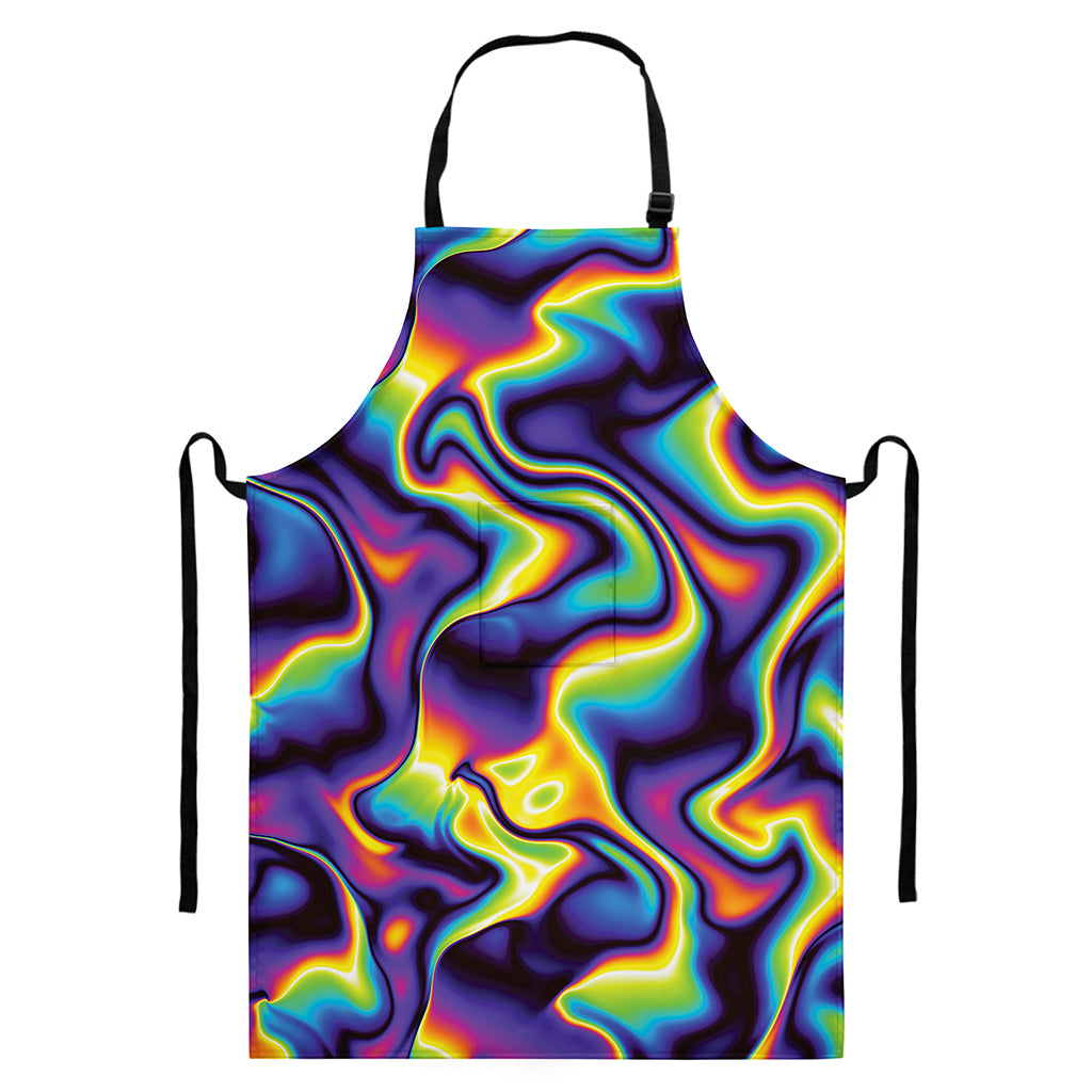Psychedelic Wavy Print Bib Apron With Pocket