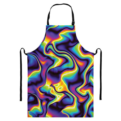 Psychedelic Wavy Print Bib Apron With Pocket