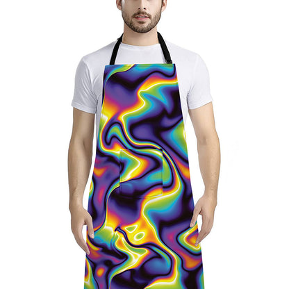 Psychedelic Wavy Print Bib Apron With Pocket