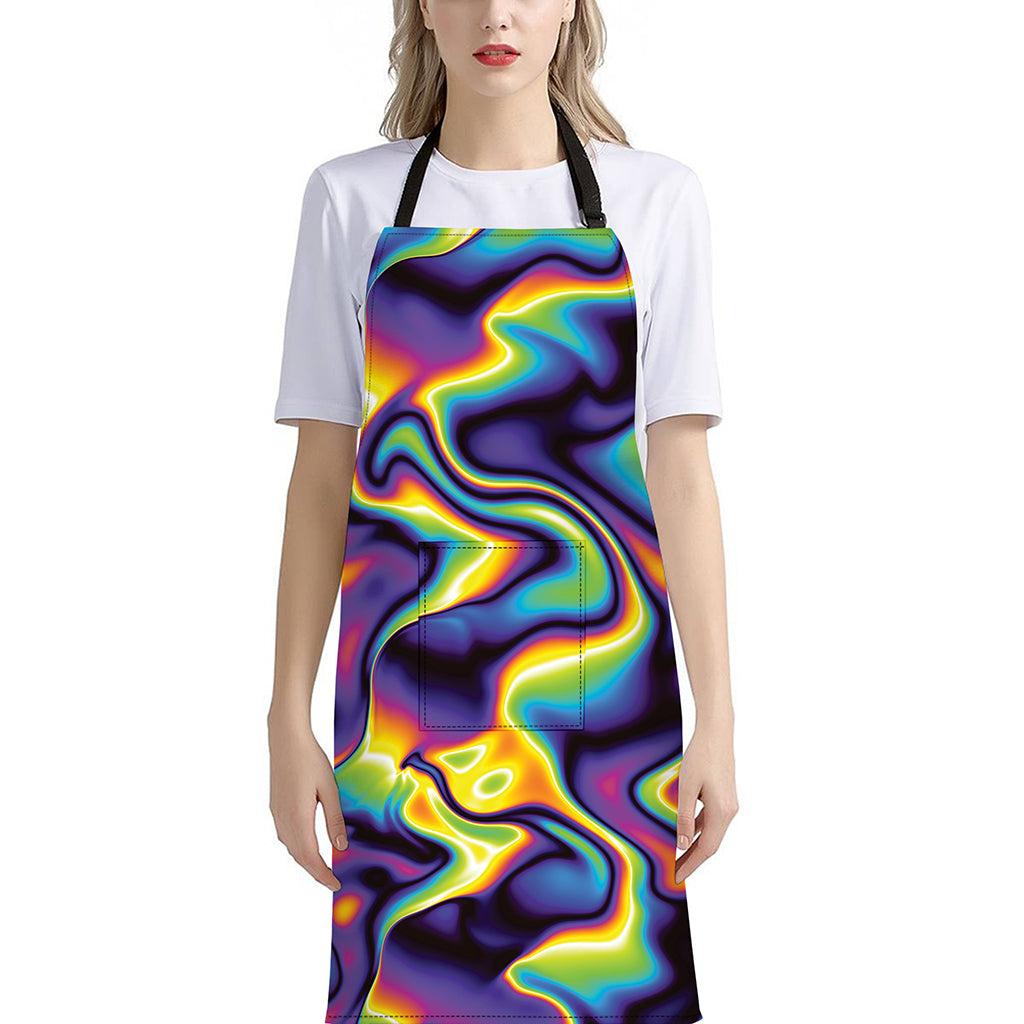 Psychedelic Wavy Print Bib Apron With Pocket