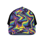Psychedelic Wavy Print Black Mesh Trucker Cap