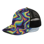 Psychedelic Wavy Print Black Mesh Trucker Cap