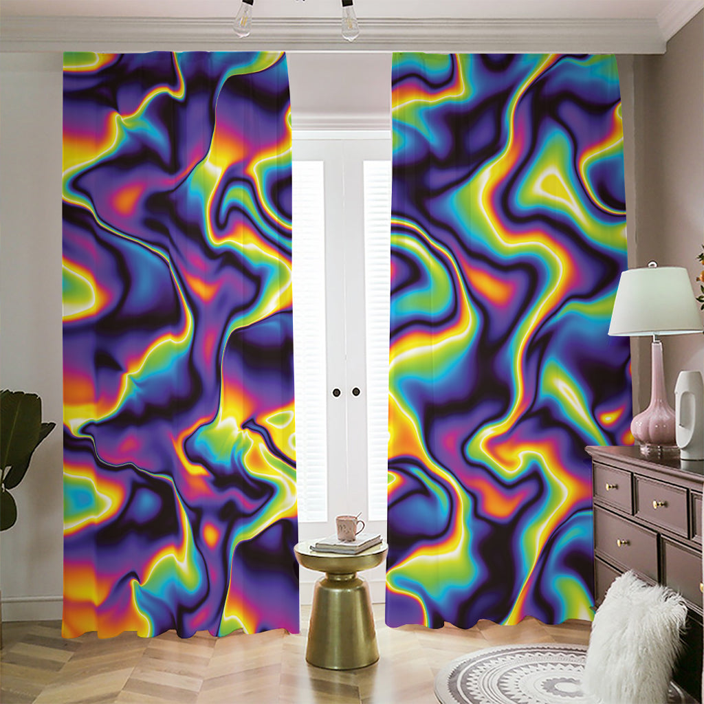 Psychedelic Wavy Print Blackout Pencil Pleat Curtains