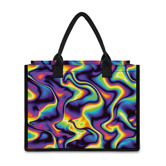 Psychedelic Wavy Print Canvas Tote Bag