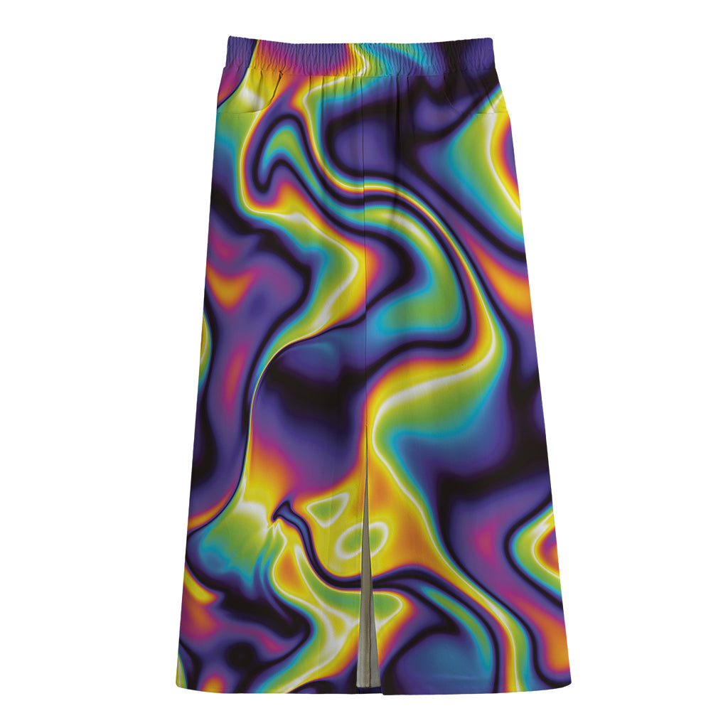 Psychedelic Wavy Print Cotton Front Slit Maxi Skirt