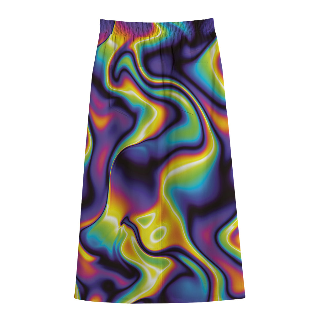 Psychedelic Wavy Print Cotton Front Slit Maxi Skirt