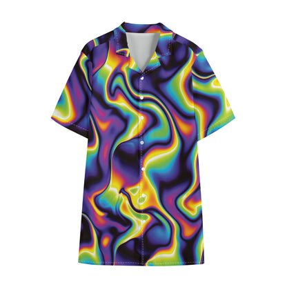 Psychedelic Wavy Print Cotton Hawaiian Shirt