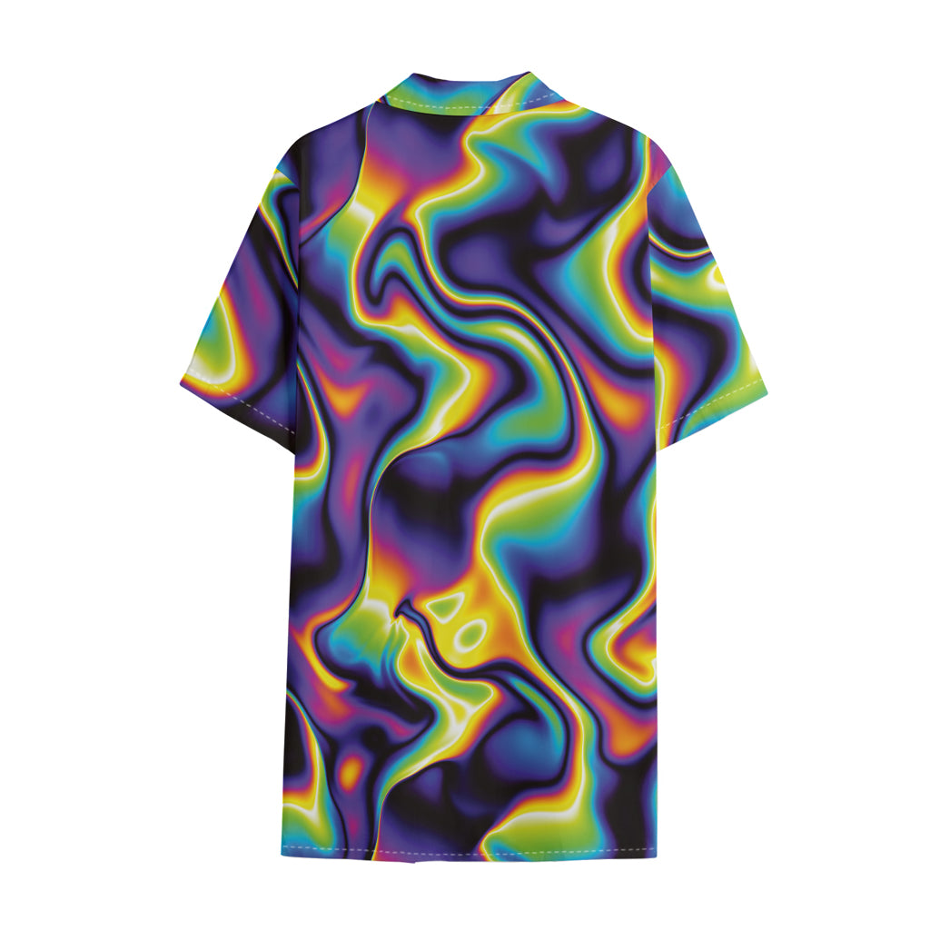 Psychedelic Wavy Print Cotton Hawaiian Shirt