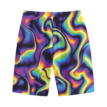 Psychedelic Wavy Print Cotton Shorts