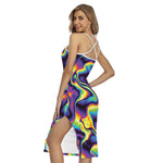 Psychedelic Wavy Print Cross Back Cami Dress