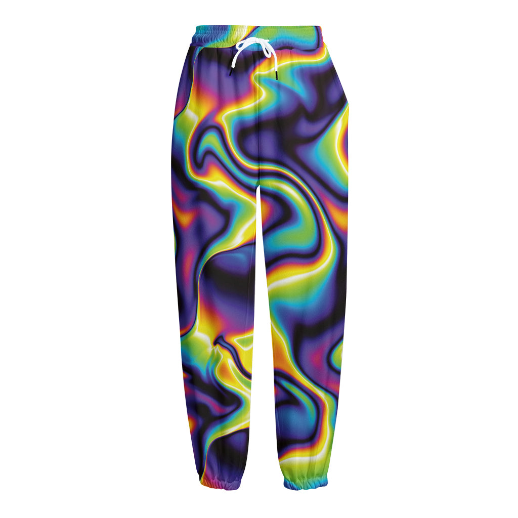 Psychedelic Wavy Print Fleece Lined Knit Pants