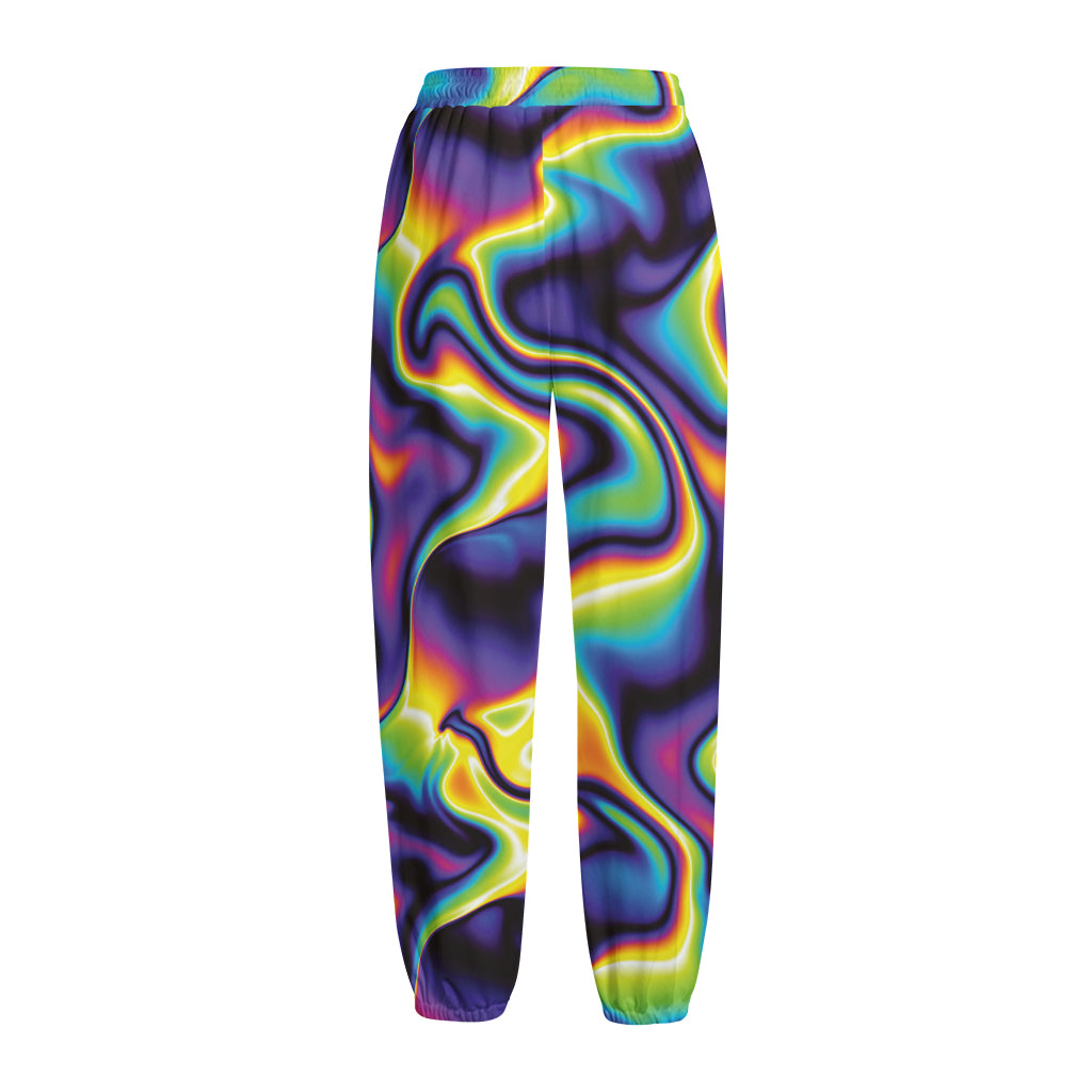 Psychedelic Wavy Print Fleece Lined Knit Pants