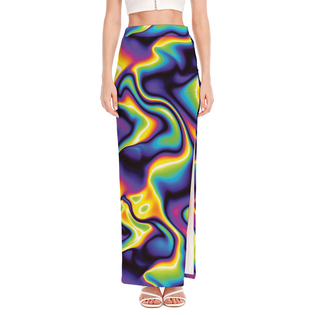 Psychedelic Wavy Print High Slit Maxi Skirt