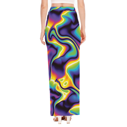 Psychedelic Wavy Print High Slit Maxi Skirt