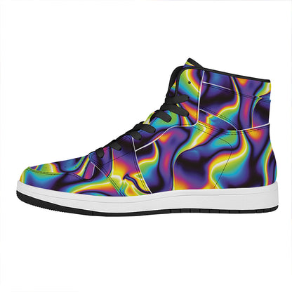 Psychedelic Wavy Print High Top Leather Sneakers