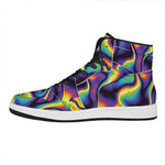 Psychedelic Wavy Print High Top Leather Sneakers