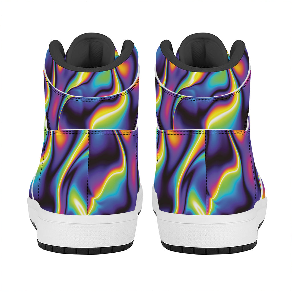 Psychedelic Wavy Print High Top Leather Sneakers