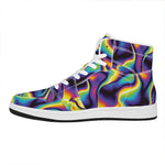 Psychedelic Wavy Print High Top Leather Sneakers