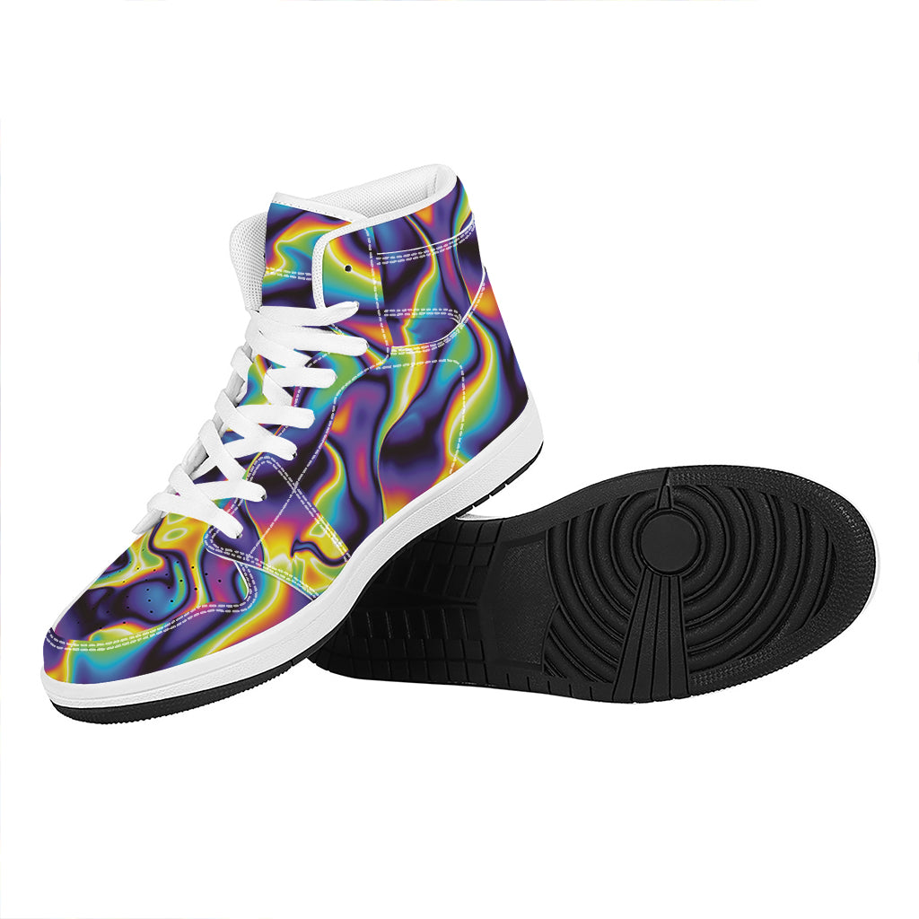 Psychedelic Wavy Print High Top Leather Sneakers