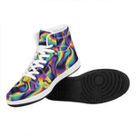 Psychedelic Wavy Print High Top Leather Sneakers