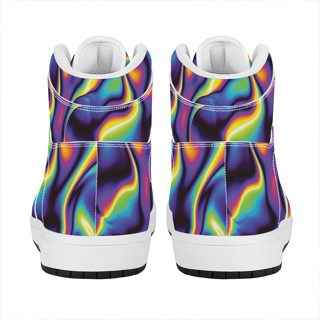 Psychedelic Wavy Print High Top Leather Sneakers