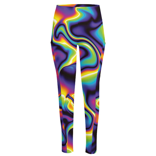 Psychedelic Wavy Print High-Waisted Pocket Leggings