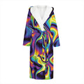 Psychedelic Wavy Print Hooded Bathrobe