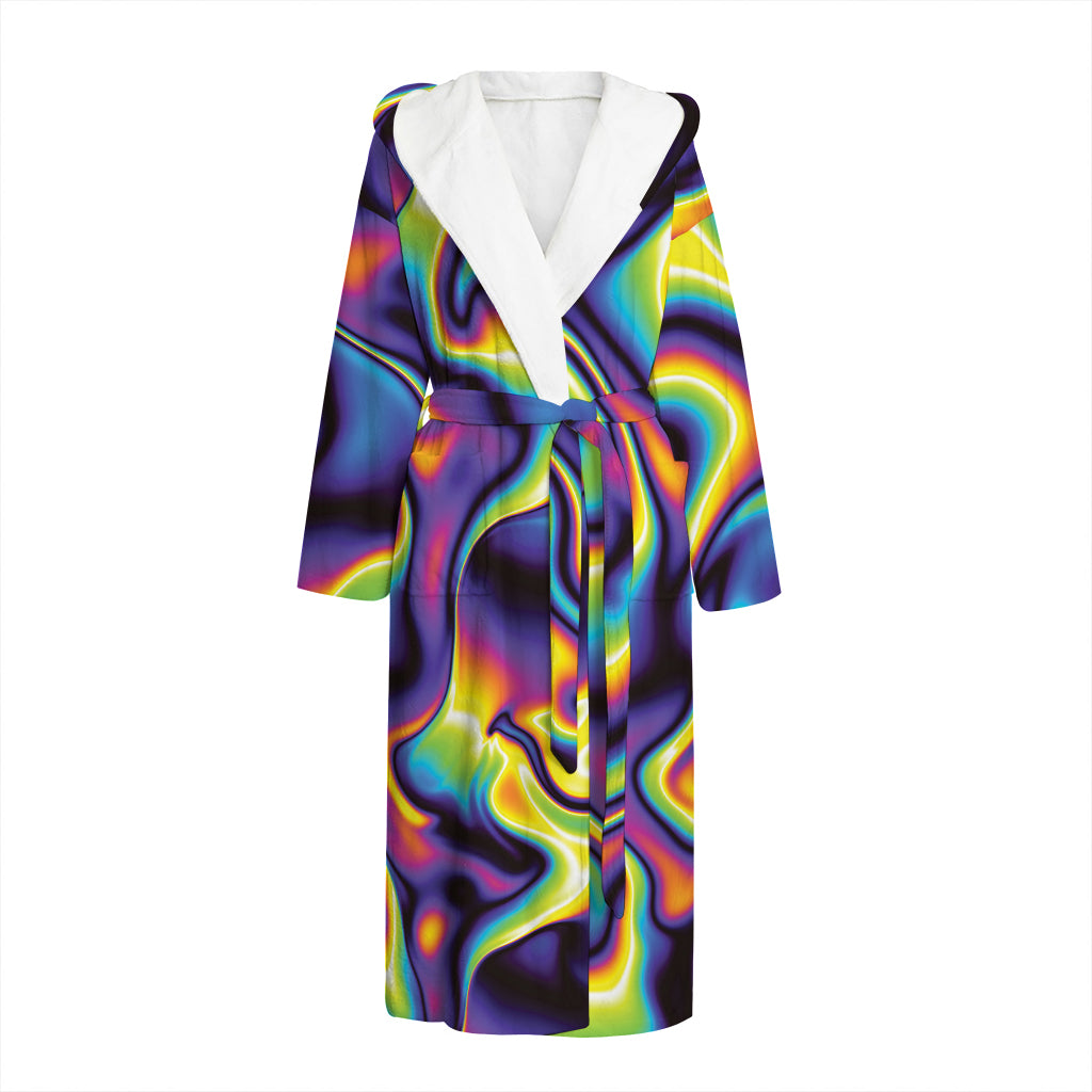 Psychedelic Wavy Print Hooded Bathrobe